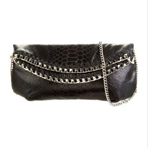 Henri bendel black leather clutch with Chain Detail